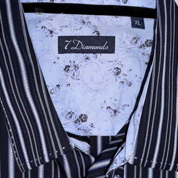 7 Diamonds Men’s Long Sleeve Button-Up Shirt Navy & Light Blue Stripe 100%Cotton - Picture 12 of 12